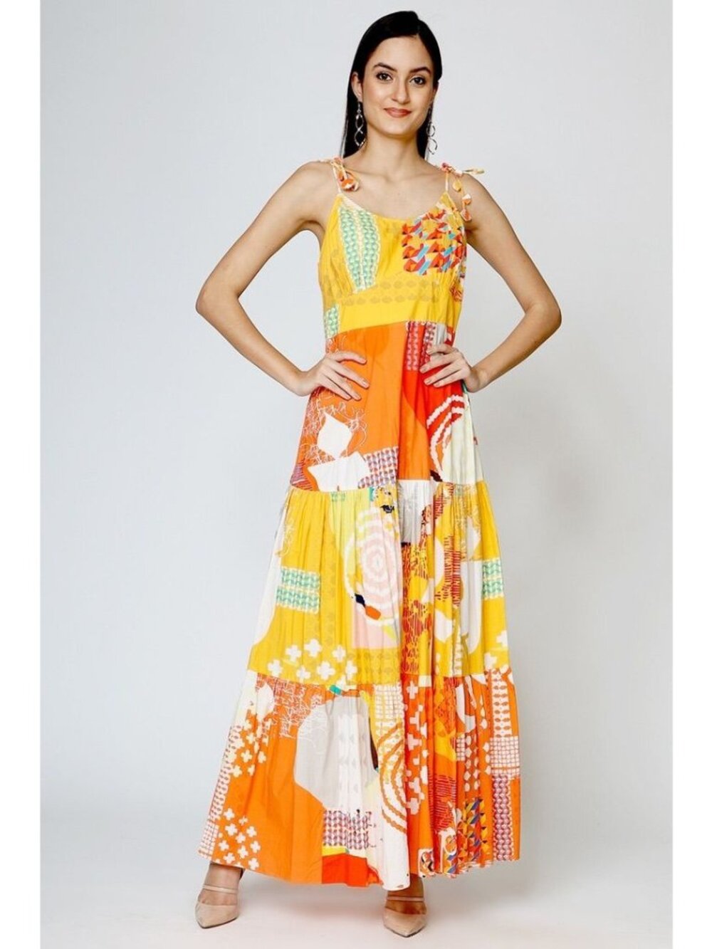 Geisha Designs Anthropologie womens 2X Margarella patchwork print maxi dress NWT
